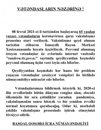 Vaksinasiyaya  randevu götürməyə start verildi 